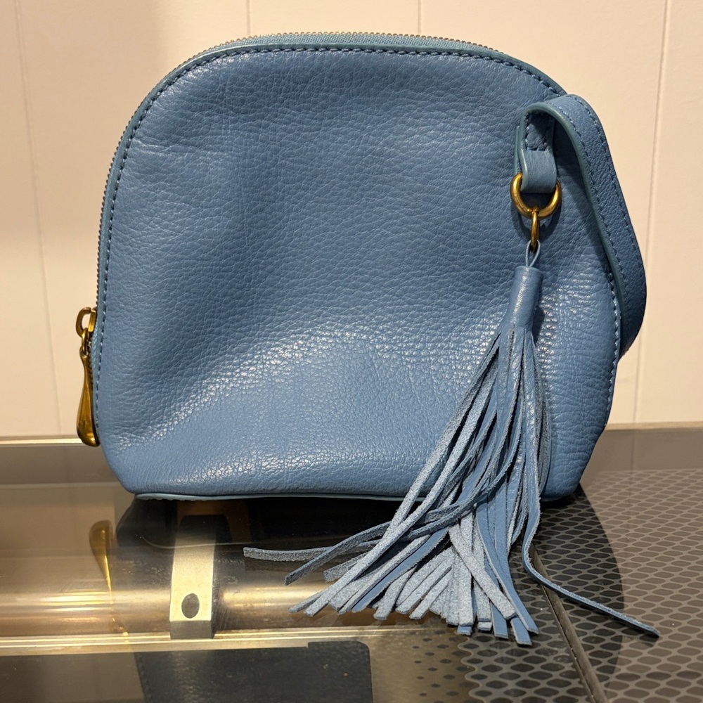 Hobo Blue Leather Tassel Crossbody Bag